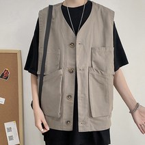씨티보이 청 패션 남자 심플 브이넥 사이즈 면 루즈핏 포켓 스타일 라운드티 레이어드 데일리남성 데님 오버핏 베스트조끼