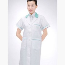 배색 반팔 여성용 영양사 의사 가운 올리브 유니폼, S