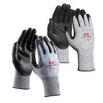 공사장 공장 현장용 날카로운물건 손보호 폰터치가능 절단방지 코팅장갑 CUT5, 블랙L