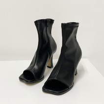 타비 쫀쫀스판 토오픈 지퍼 앵클 힐 앵클부츠 9cm