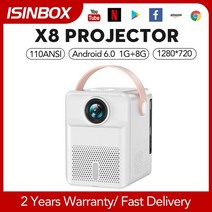 빔프로젝터 미니 휴대용 캠핑 ISINBOX-X8 프로젝터 안드로이드 홈 시어터 시네마 1280*720 HD 1080P 비디오 블루투스 와이파이 LED 비머 110ANSI 빔, 01 EU 플러그