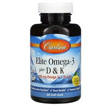 칼슨랩스 Elite 오메가 3 Plus D & K 천연 레몬 맛 60 소프트 젤, 60 Count