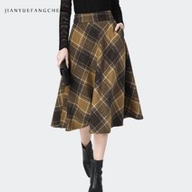 Winter Women Brown Plaid Woolen Skirt Mid-Length High Waist A-Line Vintage Casual Female Skirts