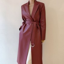 여자 가죽 트렌치코트 PU 레더 롱코트 특이한 바바리 가을