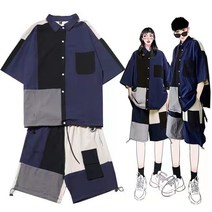 슬랙스반바지 남자 여학생 커플룩 보이핏 볼륨 패치워크 개성 인싸템 트렌드 힙합 고가 반팔 4817523609