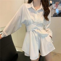 urkoteer 여성 셔츠 스커트 튜닉 슬림해 보이는 긴팔 코디 원피스 YL-94