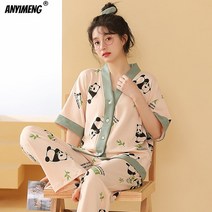 여름 잠옷 여성 카디건 M 코튼 팬더 소매 Loungewear 짧은 캐주얼 5XL