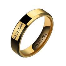 곰돌이 반지 이름 글자 새기기 스테인레스 스틸 여성 남성 골드 컬러 사용자 정의 6mm 스퀘어 펜던트 보석 생일 커플 선물