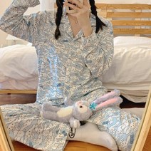 산리오 상하복 Kawaii Sanrio Cinnamoroll 잠옷 애니메이션 봄 가 긴 바지 홈 옷 소녀 2 조각 세트 Loungewear