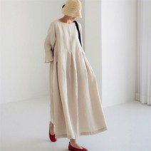 봄 여름 가을 루즈 핏 맥시 원피스 린넨 오버 긴팔 신도시 미시룩 엄마 중년 50대 40대 옷 등원룩 상견례 옷차림 구김없는 77 바스락