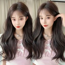 풍성한 웨이브 똑딱이 헤어피스 부분가발 여자가발, 45cm, 진갈색