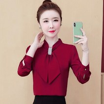 사사로이 여성 블라우스 셔츠 쉬폰 실크 리본타이 모조 다이아몬드장식 정장패션 오피스룩 시크 도도 여자블라우스