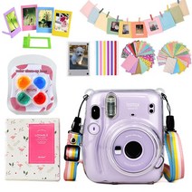 fujifilm instax mini 11 즉석 카메라 미니 케이스 보호 가방 + 64 포켓 사진 앨범 + 컬러 필터 + 스티커 + 프레임 용, 협력사, 클리어 크리스탈