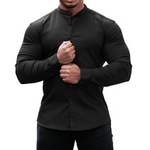 남성 셔츠 남성 캐주얼 셔츠 슬림핏 마이크로 탄성 긴 소매 편안한 다목적 스탠드 칼라 탑스 Camisas 남성 드레스 셔츠