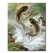 DIY 캔버스페인팅 명화그리기 액자 그림 세트 유화 - 동물 40x50, A11_잉어의 도약