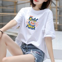반팔 티셔츠 여성 느슨한 여름 새로운면 티셔츠 크루 넥 프린트 재킷 한국 바닥 셔츠 디자인 감각