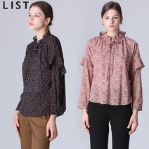 리스트 리스트 플라워 프린트 러플 블라우스