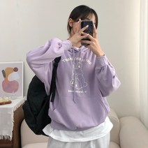 미니몰스탠다드 여성용 루즈핏 벌룬핏 캐주얼 프린팅 샤이 버니 후드티