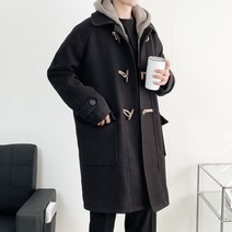 JIIGEUM 지금 남자 오버핏 울 모직 떡볶이 코트 더블 롱 누빔 겨울 블랙 그레이