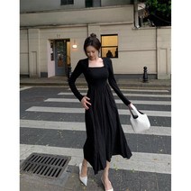 홈웨어 외출룩 드레스 스퀘어 블랙롱원피스