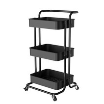 SOHAPI 트롤리 3단 이동식 다용도 수납카트, 블랙