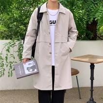 박시롱코트 2023 봄계절 와이드 루즈핏 롱바바리코트 남자 캐쥬얼 단아한 W6922 P48 4994922537