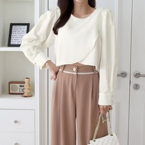 코지 고급 튤립 퍼프소매 커리어우먼 블라우스