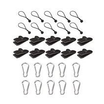 YIQIFI 방수포 클립 30개 및 볼 번지 코드 카라비너 차양 클램프 패스너 그립 튼튼한 잠금 텐트 야외 캠핑 자동차 커버 수영장