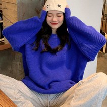 스몽 여성 라운드넥 니트 파스텔 기모 루즈핏 맨투맨 스웨터