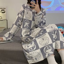 롱 자다 여성 봄가을 계절 순면 코튼 긴소매원피스 빅사이즈 가능 핏아우터 실내복 잠옷, 175 (XXL )141 -150 근, 연보라 836 바다오리