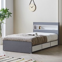 모코 LED 3&4단 공간서랍침대 / 침대프레임 슈퍼싱글 통서랍 1인 원룸가구 수납가능, 퀸(Q)_그레이, 3단서랍장, 라텍스탑포켓스프링매트리스