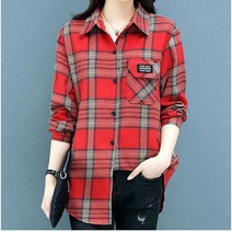 여성 상의 체크 셔츠 데일리 캐주얼 빅사이즈