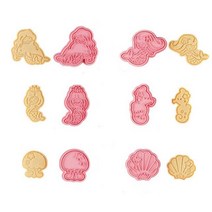 3D 인어 쉘 해마 쿠키 커터 플라스틱 DIY 베이킹 금형 세트 만화 케이크 비스킷 장식 도구, 6pcs