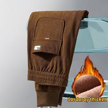 남성 기모 골덴 바지 아이보리 코듀로이 팬츠 조거 치노 용 겨울 열 양털 의류 닦았 헐렁한 세련된 패션 두꺼운 남자