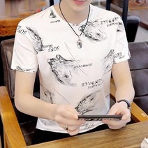 트렌디한 남성 캐주얼 슬림핏 프린트 탑