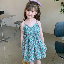 PigPug 여자 어린이 치마 꽃무늬 멜빵 원피스 공주 치마 22 여름 옷 대외 무역 아동복 대리 머리 3-8세