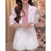 CIUUC 구호 꽃 얇은 작은 정장 2022 여름 새로운 작은 버클 슬림 5 점 소매 정장 재킷