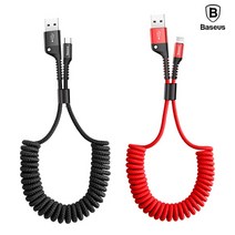 베이스어스 코일 스프링 C타입 고속충전케이블, 레드