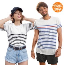 제네브 국내생산 남여공용 M~2XL 면20수 스트라이프 반팔티 / 12color