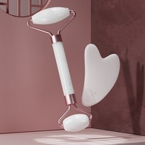 닥터케어 얼굴 바디 괄사 쿼츠 마사지기+롤러 세트, 마블 화이트 쿼츠