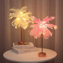 테이블등 침실 스탠드 식탁등 책상등 협탁등 led 머리맡 램프 diy 크리 에이 티브 깃털 테이블 램프 침실 웨딩 장식 야간 조명 생일 선물, 빅 핑크