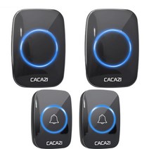 차임벨 무선초인종 도어 차인 챠임 벨 CACAZI-60 차임 110DB 300M 무선 초인종 방수 원격 유럽/호주/영국, 2 button 2 receiver, 미국