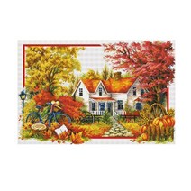 DIY 수제 바느질 스티치 세트 자수 키트 인쇄-스티칭 85*58cm 홈 인테리어, 85x58cm, 코튼, 가을