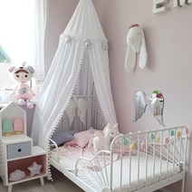 캐노피 침대캐노피 케노피 아기침대 공주 유아 여자아이방인테리어 여자아이방꾸미기, 폼폼캐노피 화이트