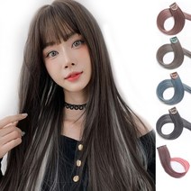 잇츠리빙 초간단 똑딱핀 붙임머리 브릿지 컬러 반짝이 투톤 그라이데션 와이드 헤어피스, 1개, 브라운그레이