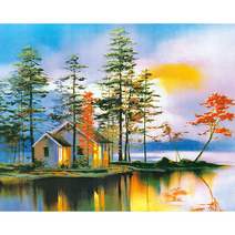 votgl 주얼리 십자수 DIY 세트 블랙 메탈 프레임 풍경 동물 꽃 인물 40x50cm, 057 풍경