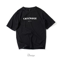 CATCHDEE 독창적 인 디자인 유럽과 미국의 간단한 금속 동적 문자 조수 면화 캐주얼 블랙 반팔 티셔츠 남성용