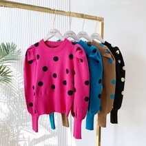 요시아나 [당일발송] 귀여운 도트 퍼프소매 니트 -4컬러