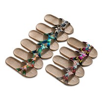 여름 파스텔 크로스 린넨 왕골 라탄 슬리퍼