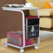 바퀴달린 이동식 사이드 미니 테이블 거실 협탁 원목 책상, 02_블랙